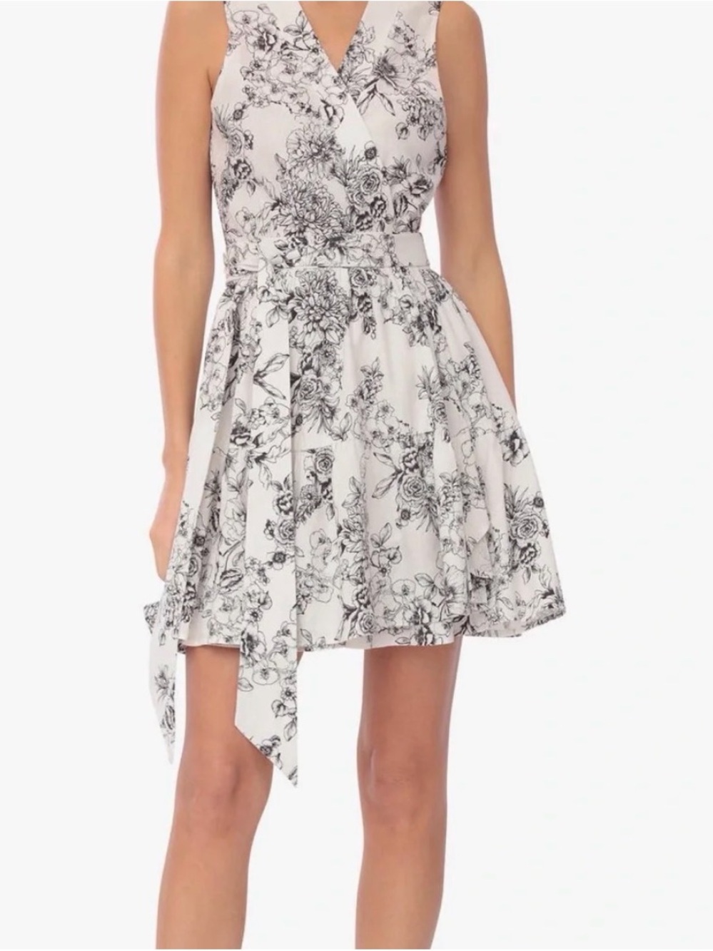 Avec Les Filles White and Black Floral Wrap Mini Dress